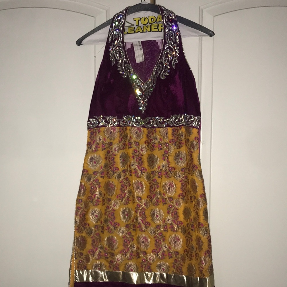 Custom Indian Embellished Purple and Gold Halter Top